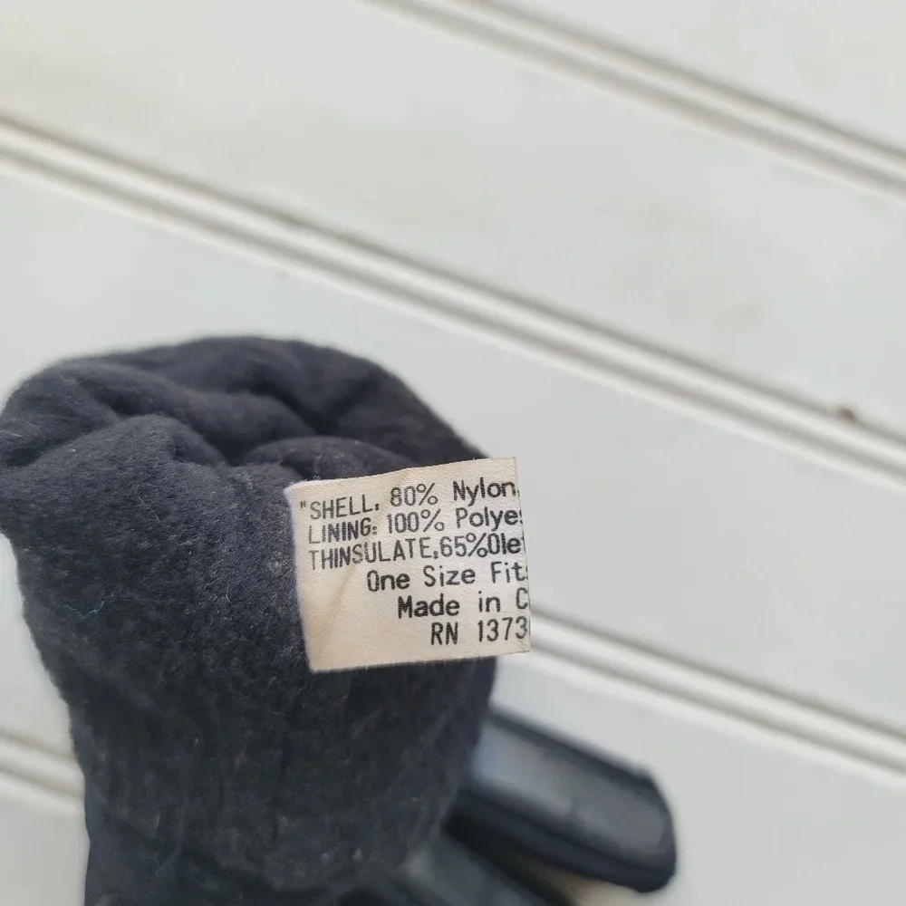 Vintage Thinsulate Black Stretch Leather  Fleece Lined Nylon Gloves OS